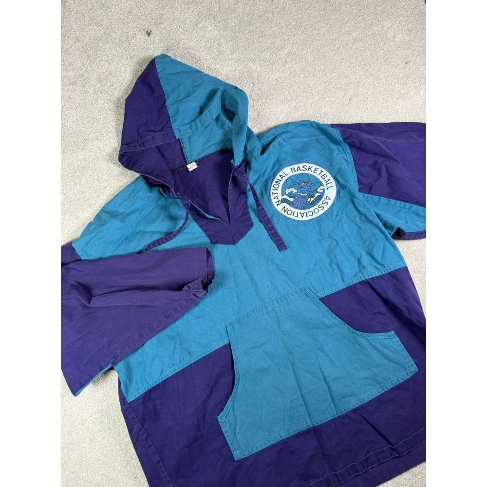 Vtg 90s Charlotte Hornets NBA Hooded Anorak Pullover Jacket Men's M** Made USA